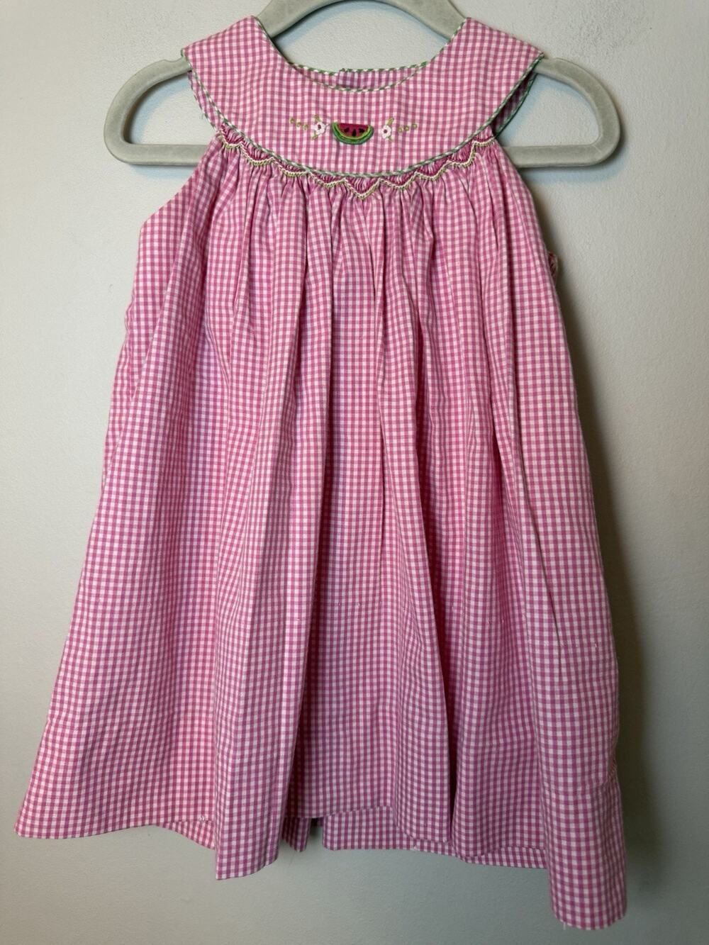 Petite Ami Gingham Smocked A Line Sleeveless Strawberry Dress 6 Months